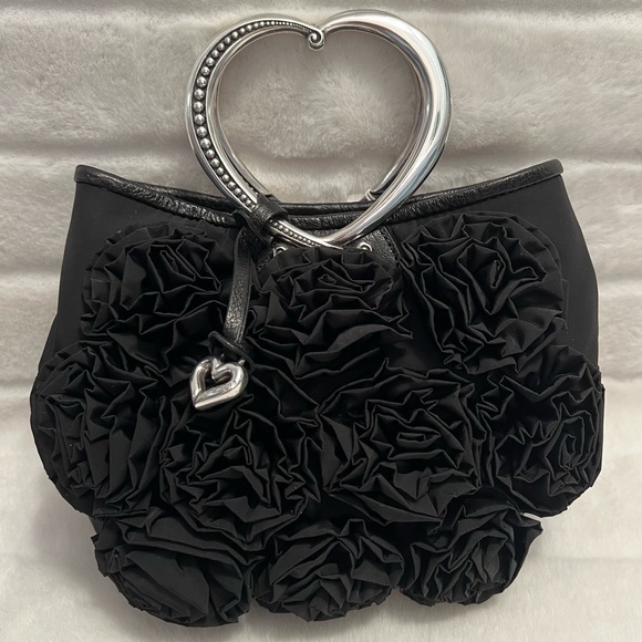 Brighton Handbags - NWT Brighton “Kimbell” Satin & Leather Trim Bag w Rosettes & Heart Metal Handles